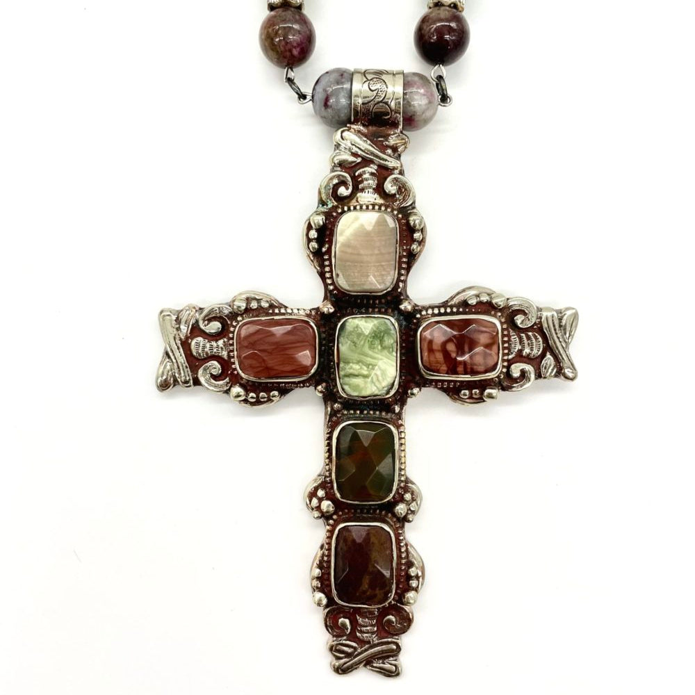 Multicolored Jasper Cross Necklace Lannie