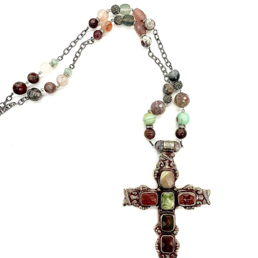 Multicolored Jasper Cross Necklace2