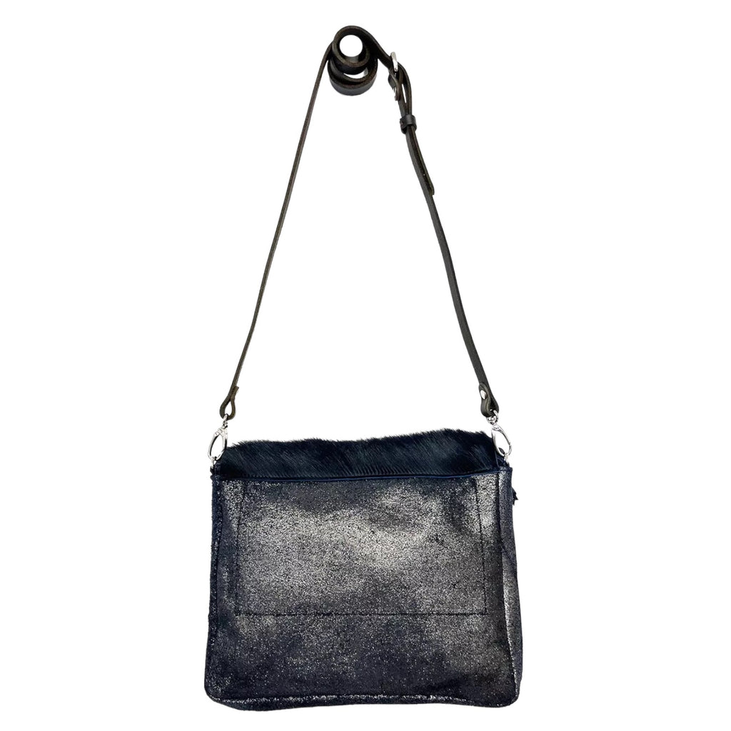 Midnight Sparkle w/ Italian Navy Fur Flap Handbag