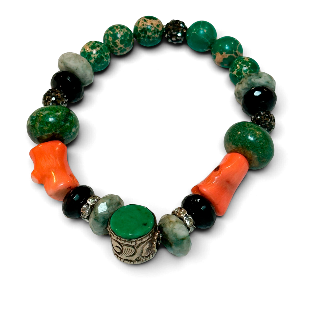 Coral & Jade Beaded Bracelet
