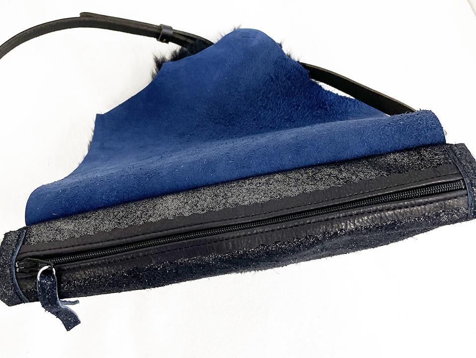 Midnight Sparkle w/ Italian Navy Fur Flap Handbag