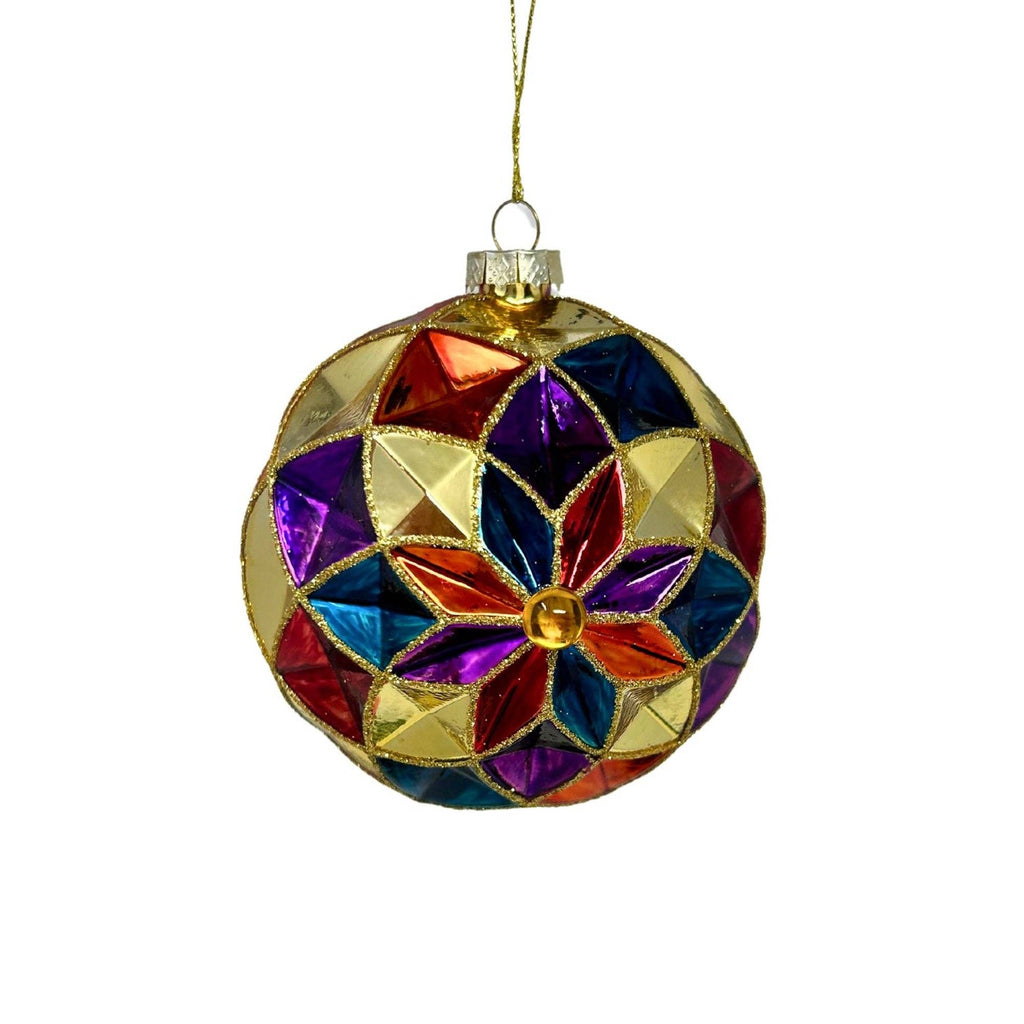 Glass Diamond Jewel Tone Ball Ornament | 4"