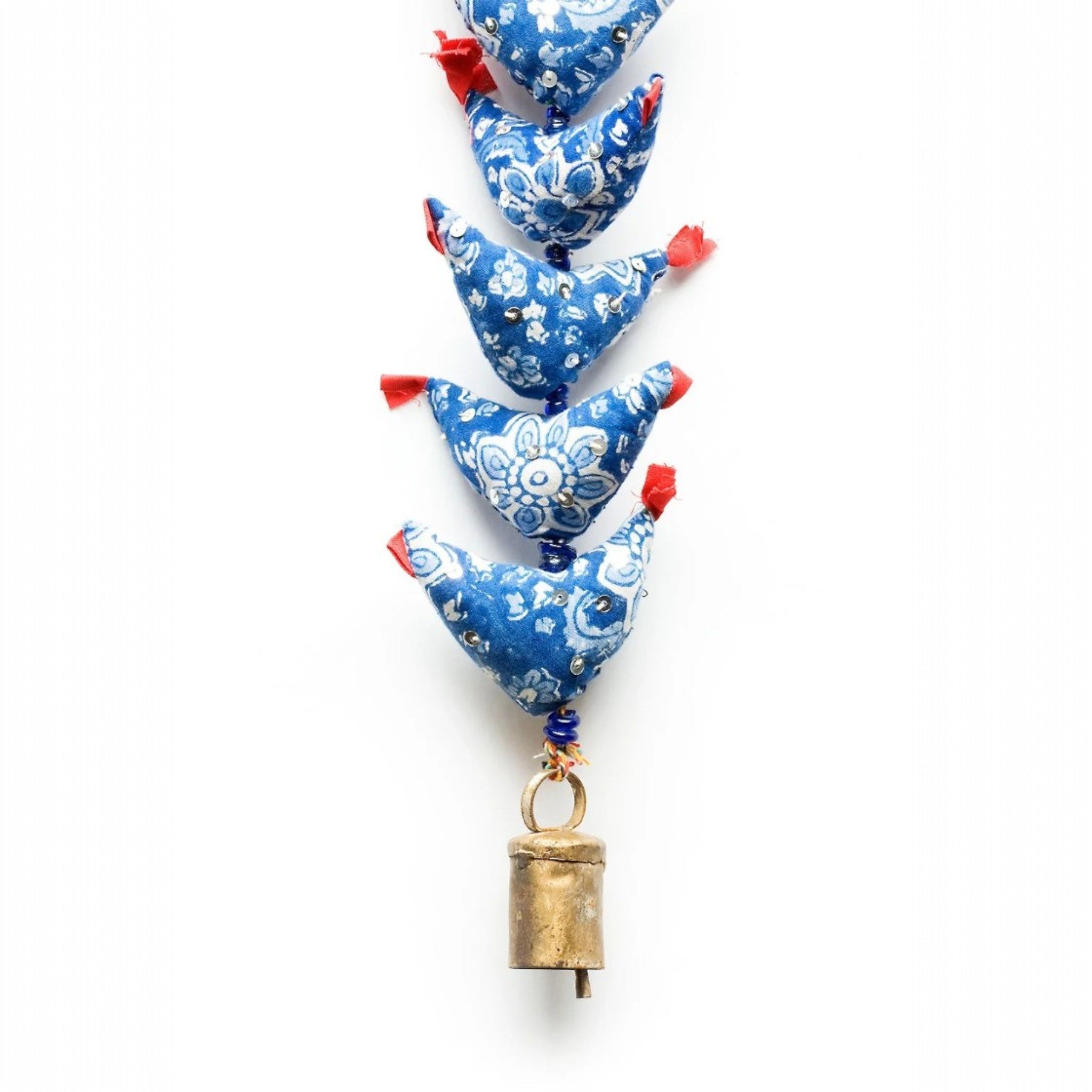 Indigo Prosperity Hens | 3' Strand of Fabric Birds