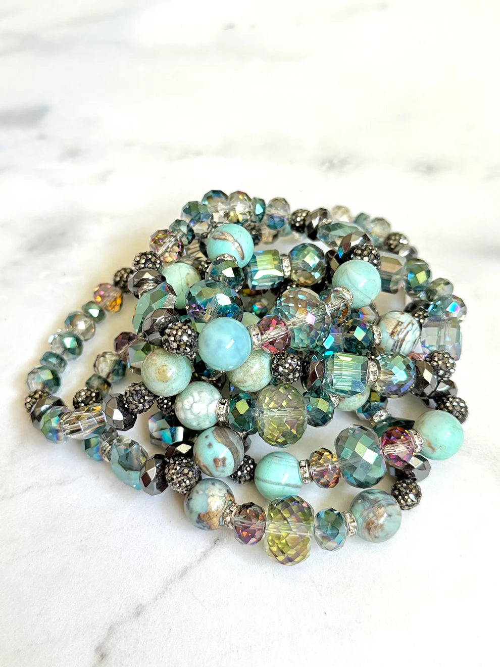 Aqua Crystals & Dragonskin Jasper Bracelet
