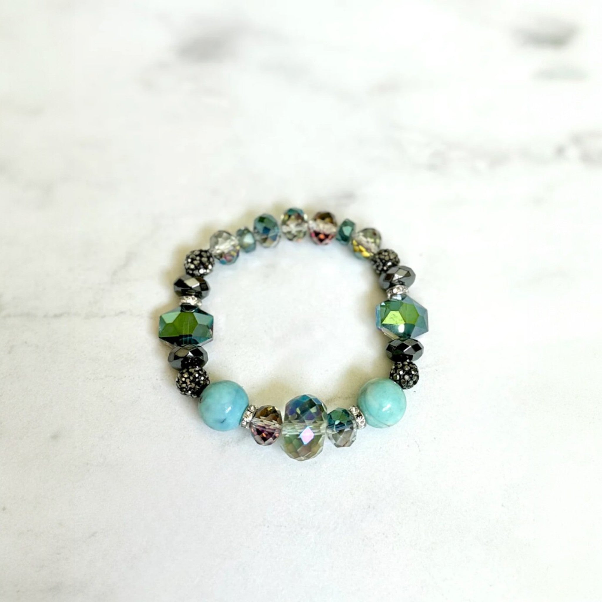 Aqua Crystals & Dragonskin Jasper Bracelet