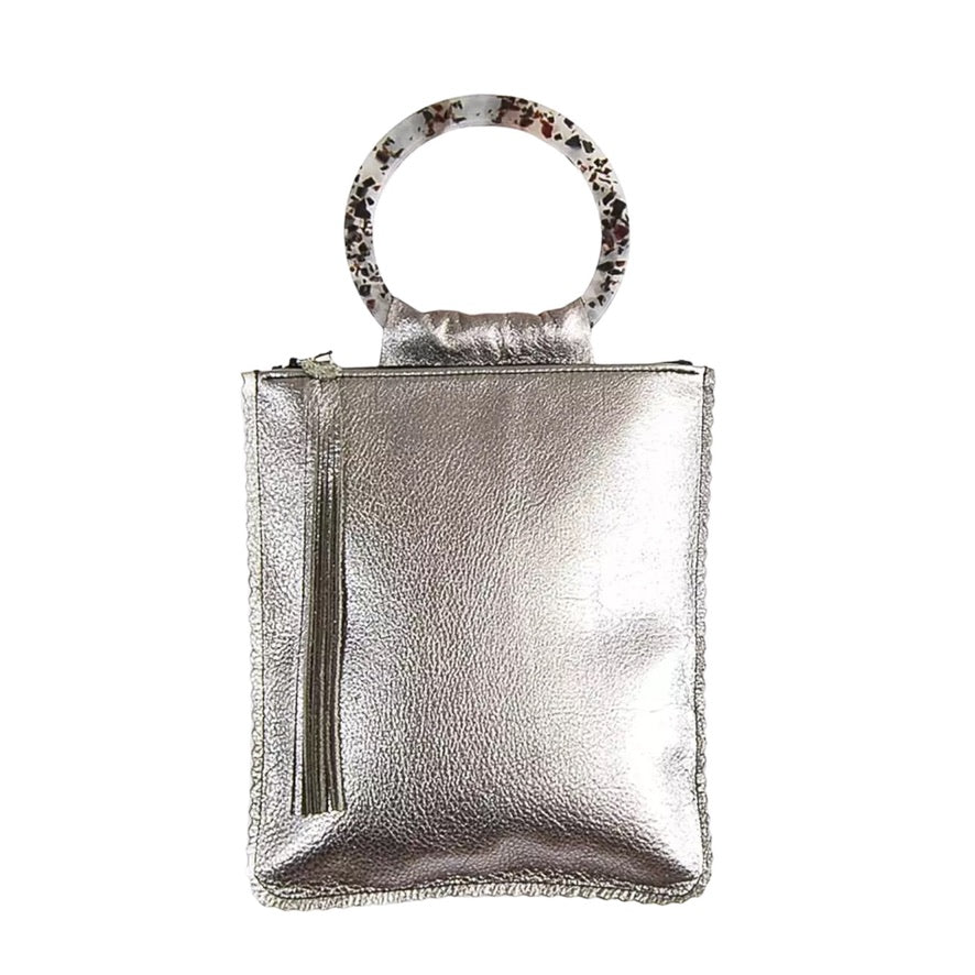 Pewter Pearl Leather Handbag