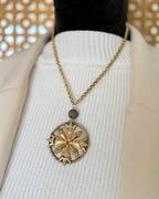 Antique French Brass Compass Rose Medallion Necklace — Gold & Oxidized Silver | 18"