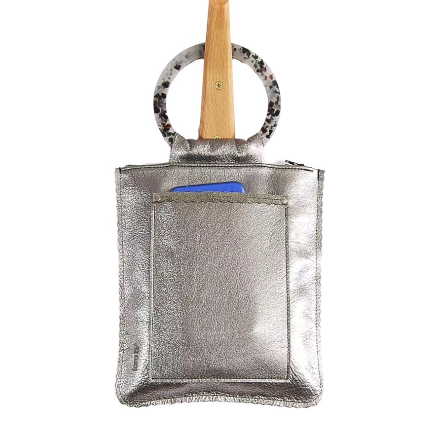 Pewter Pearl Leather Handbag