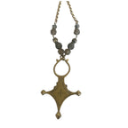 Ethiopian Cross Necklace — Brass, Hand-Placed Vintage Rhinestones & Czech Glass Beads | 28"
