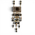 Black Jet & Marcasite Brooch Necklace — 1940s Antique, Austrian Crystal & African Brass Cascade | 22"