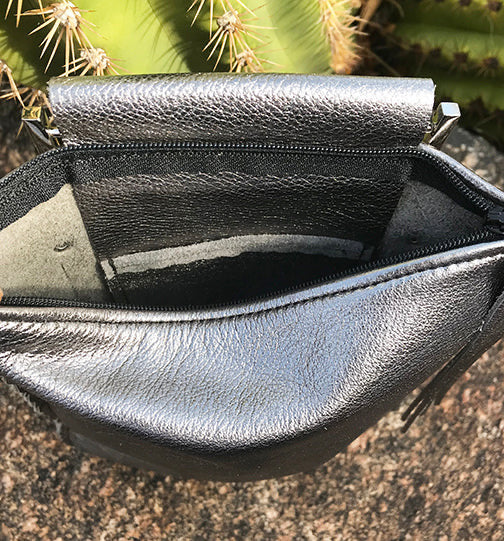 Pewter Pearl Leather Handbag
