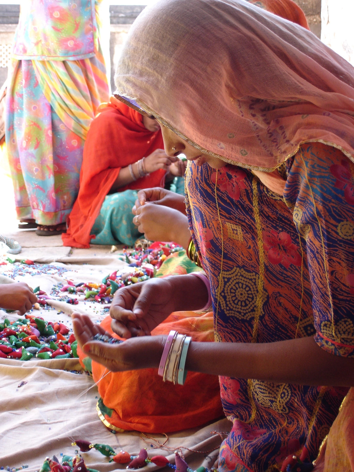 Indigo Prosperity Hens | 3' Strand of Fabric Birds