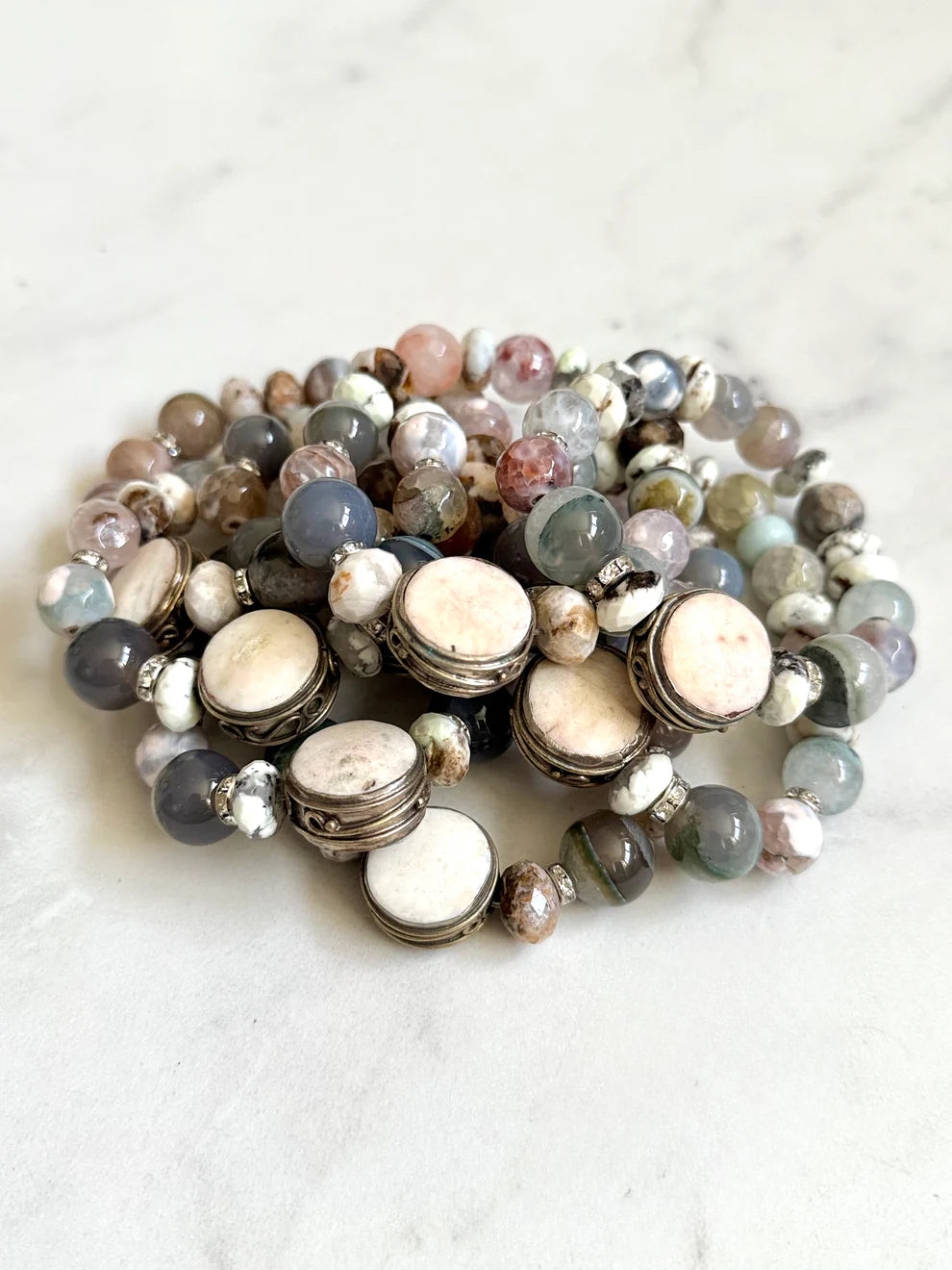 Tibetan Shell Inlaid in Silver Bracelet