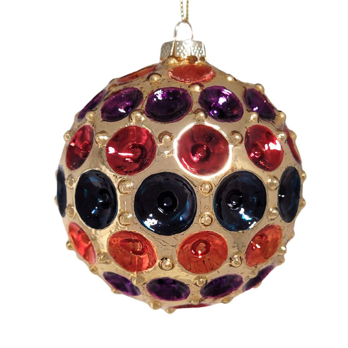 Glass Jewel Tone Dot Ball Ornament | 3.5"
