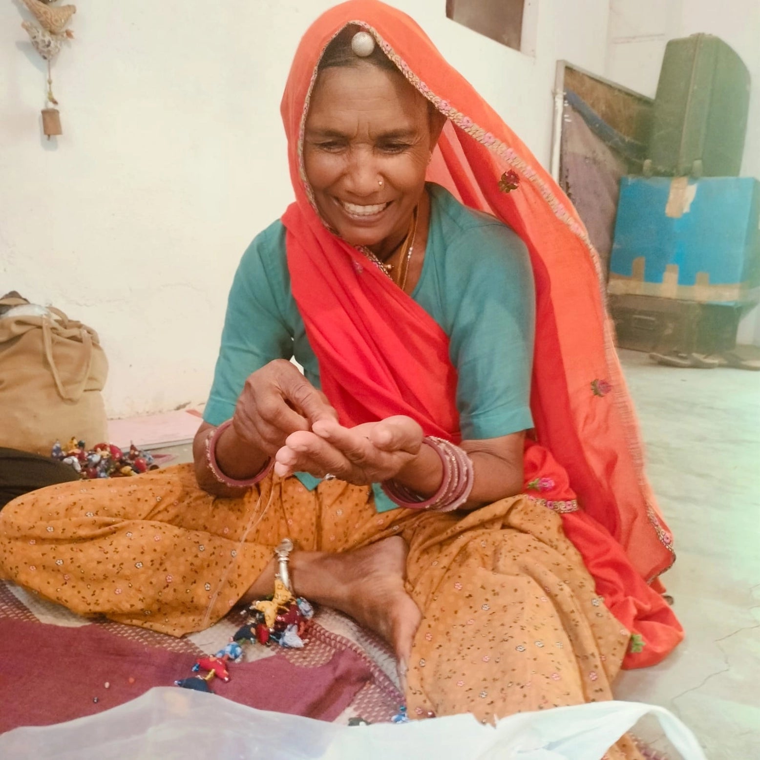 Indigo Prosperity Hens | 3' Strand of Fabric Birds