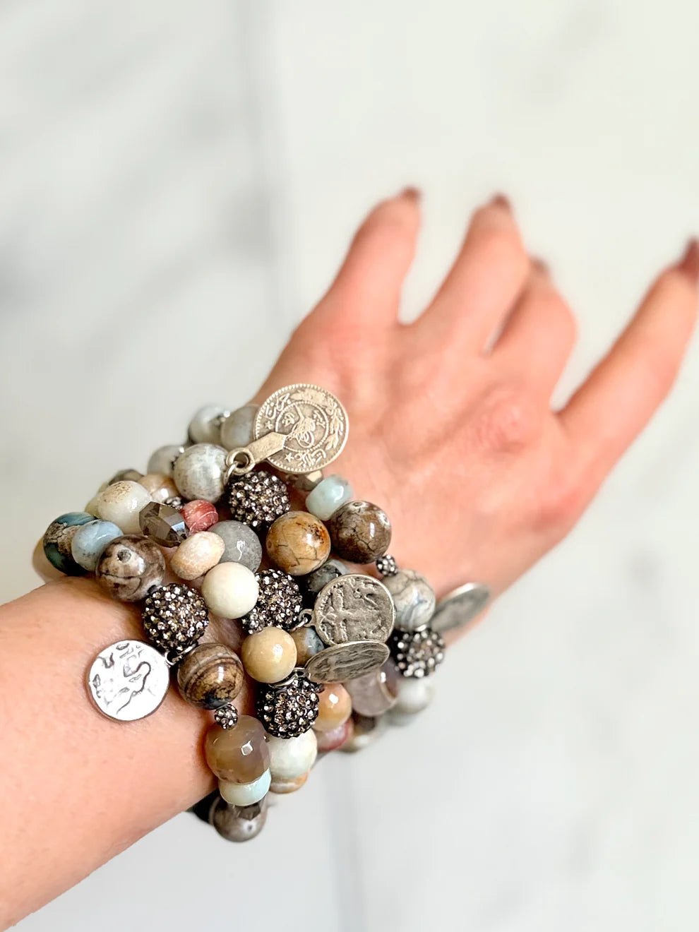 Dragon Skin Jasper w/ Religious Charm Bracelet