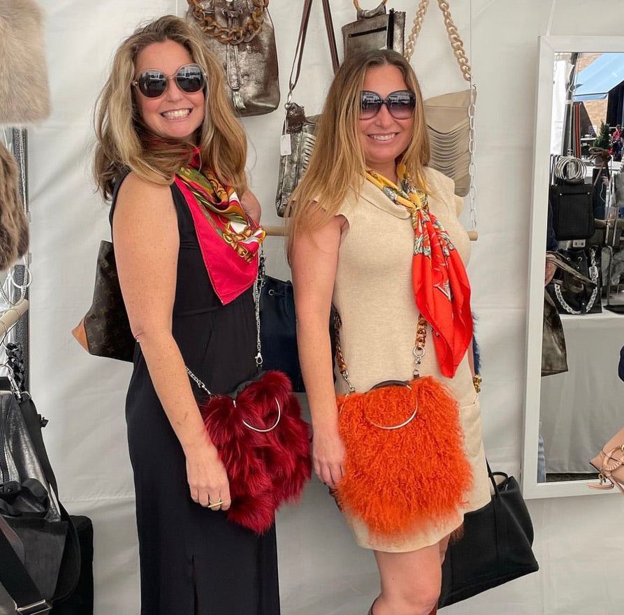 Ruby Fur & Black Matte Leather Handbag