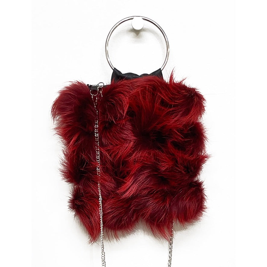 Ruby Fur & Black Matte Leather Handbag