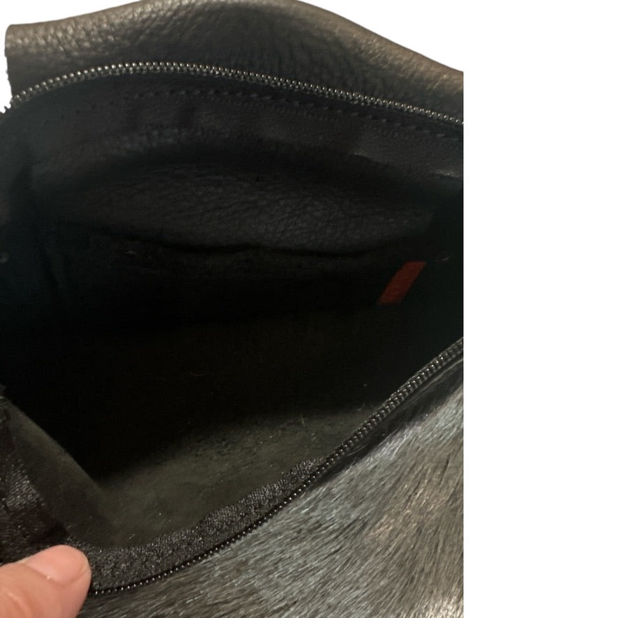 Silver Fur & Black Matte Leather Handbag