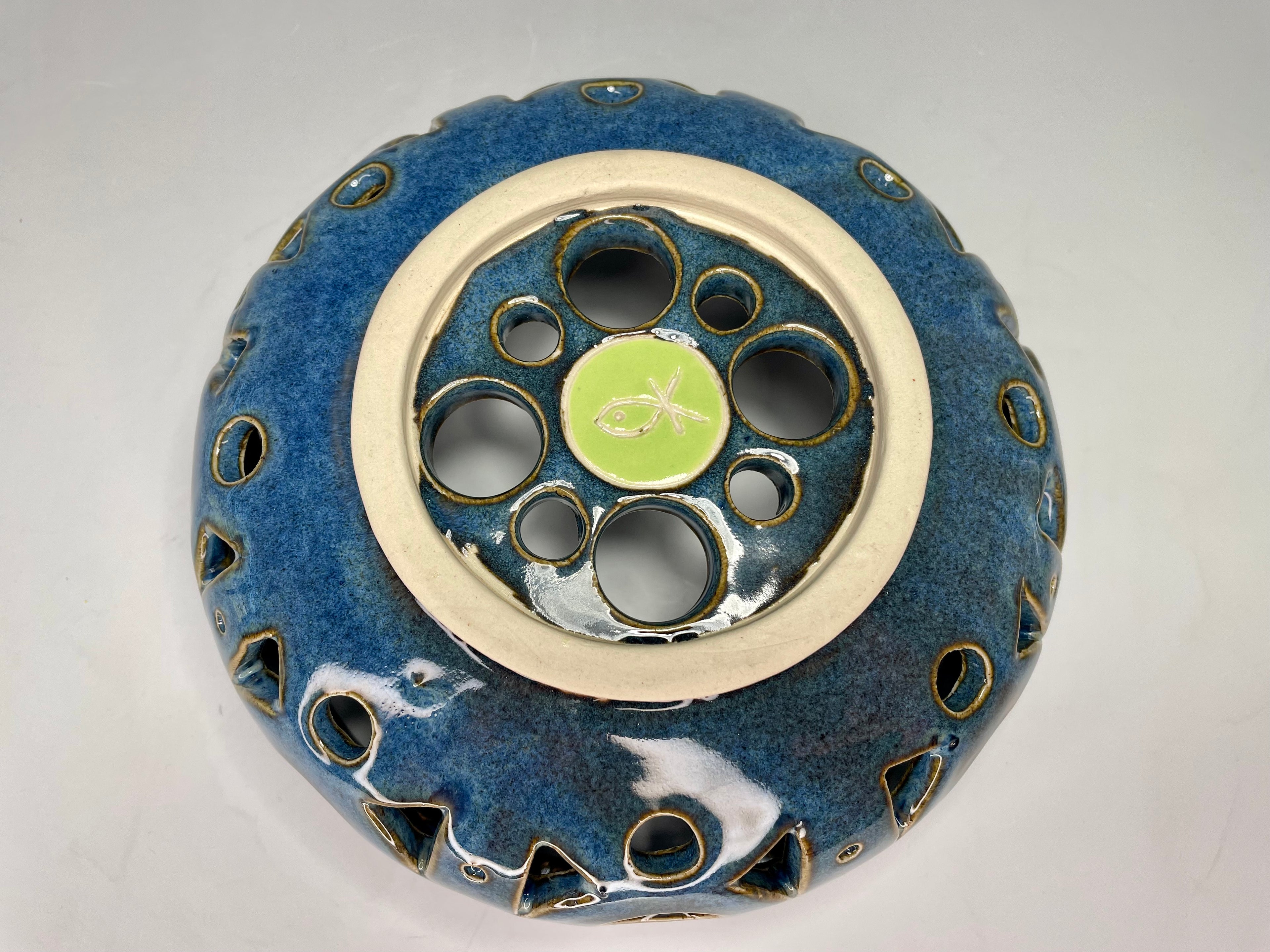 "Breaks So Blue" Pierced Stoneware Bowl