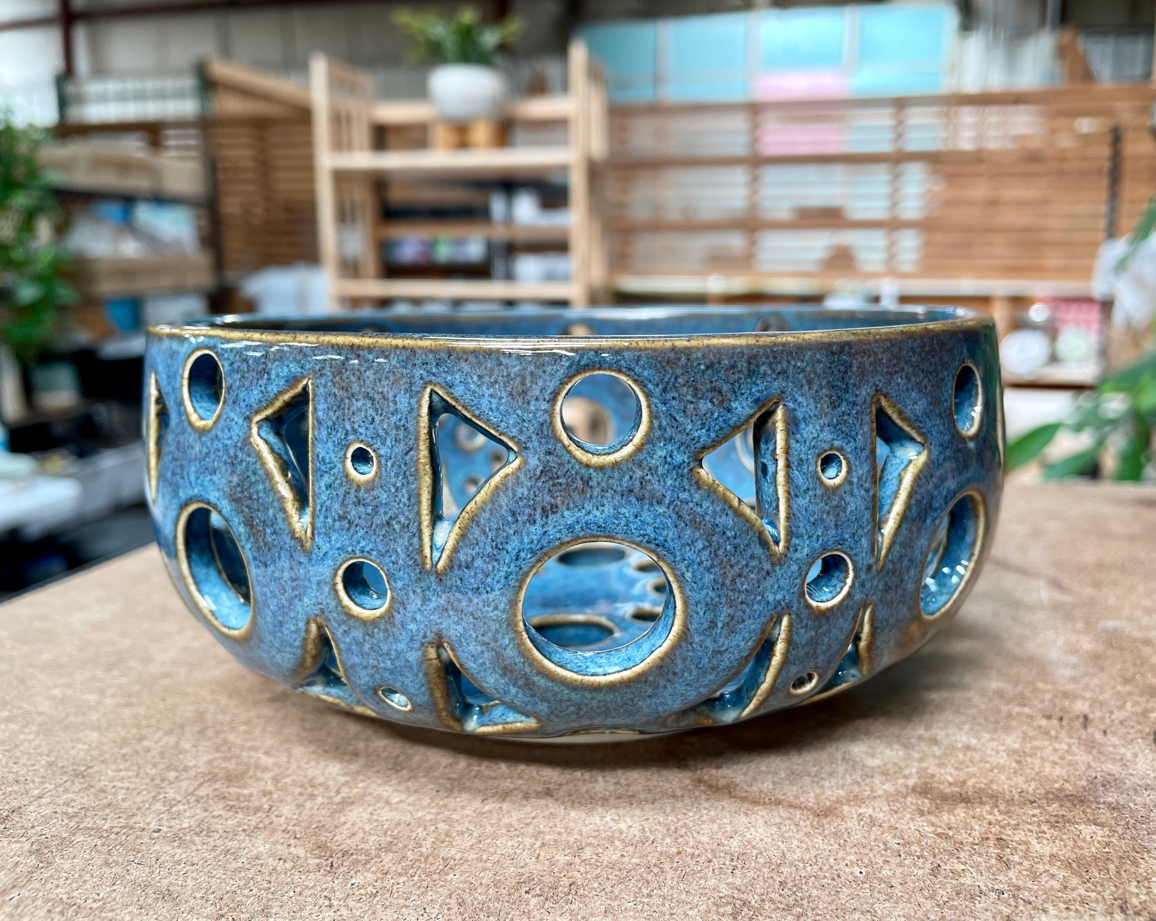 "Breaks So Blue" Pierced Stoneware Bowl