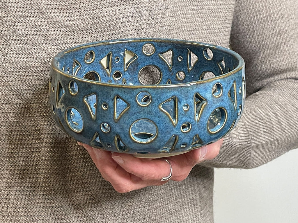 "Breaks So Blue" Pierced Stoneware Bowl