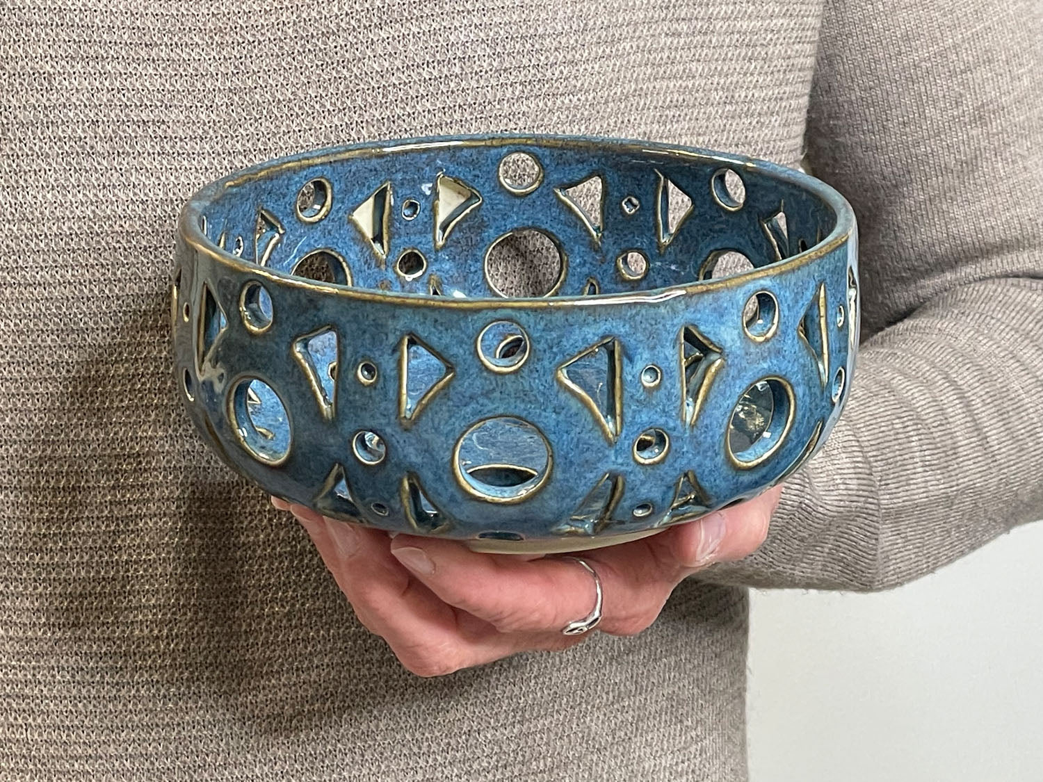 "Breaks So Blue" Pierced Stoneware Bowl