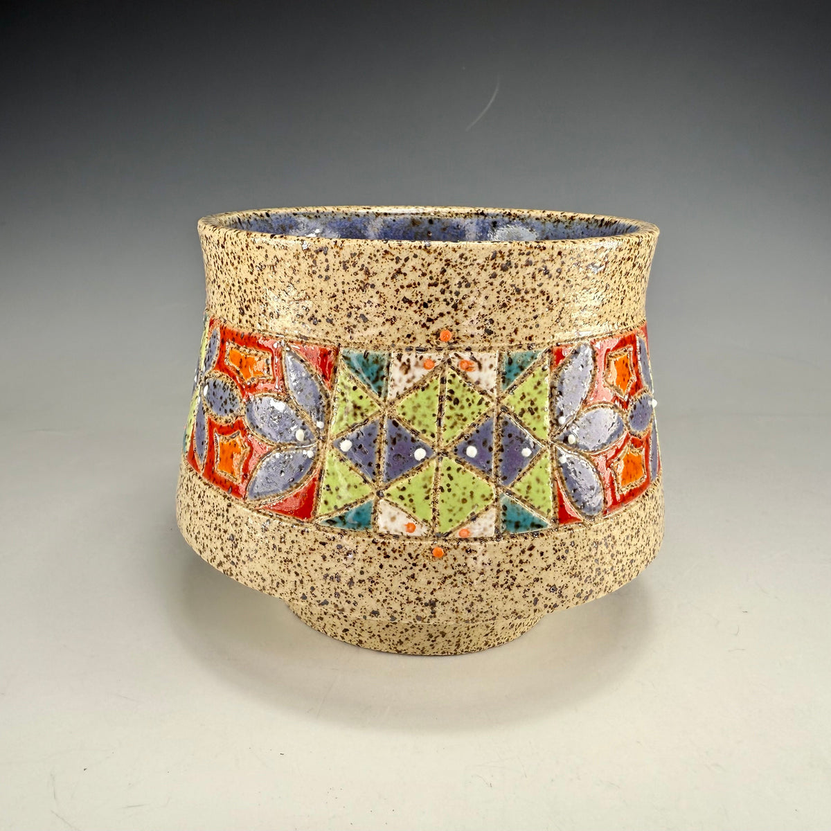Banded Stoneware Bowl | Hand-Painted Mosaic Design