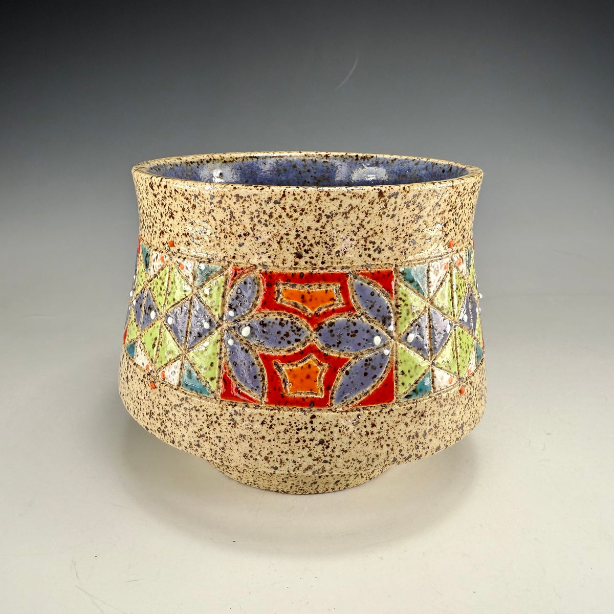 Banded Stoneware Bowl | Hand-Painted Mosaic Design