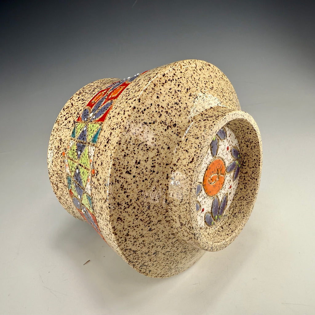 Banded Stoneware Bowl | Hand-Painted Mosaic Design