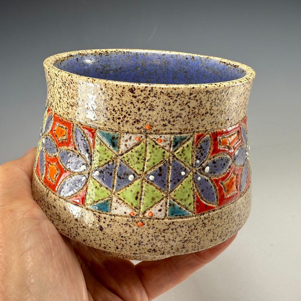 Banded Stoneware Bowl | Hand-Painted Mosaic Design