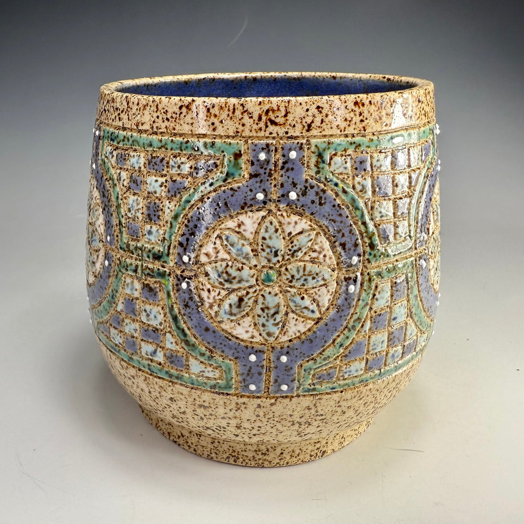 "Blueberry Patch" Carved Stoneware Mug | 18 oz | One of a Kind Artisan Vessel