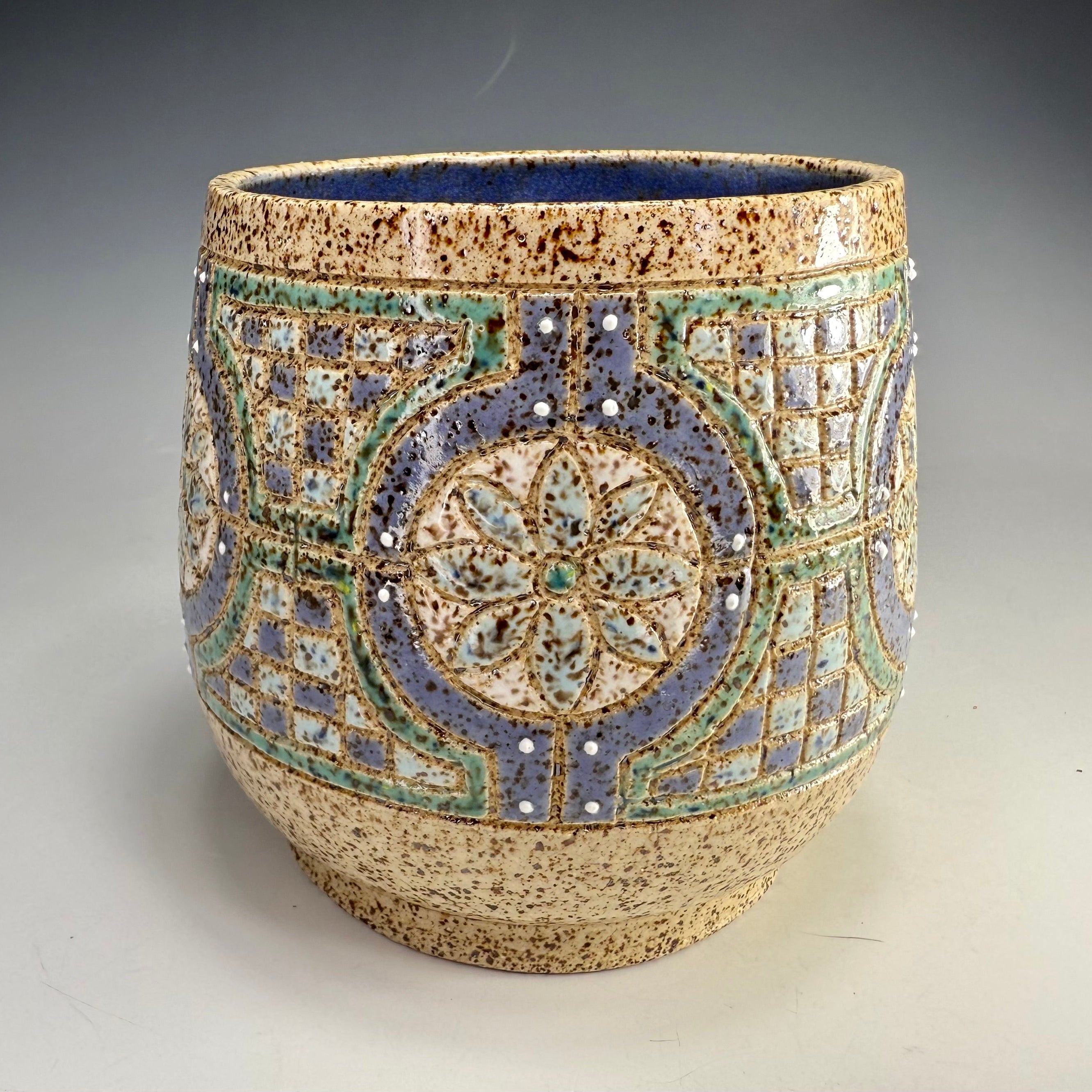 "Blueberry Patch" Carved Stoneware Mug | 18 oz | One of a Kind Artisan Vessel