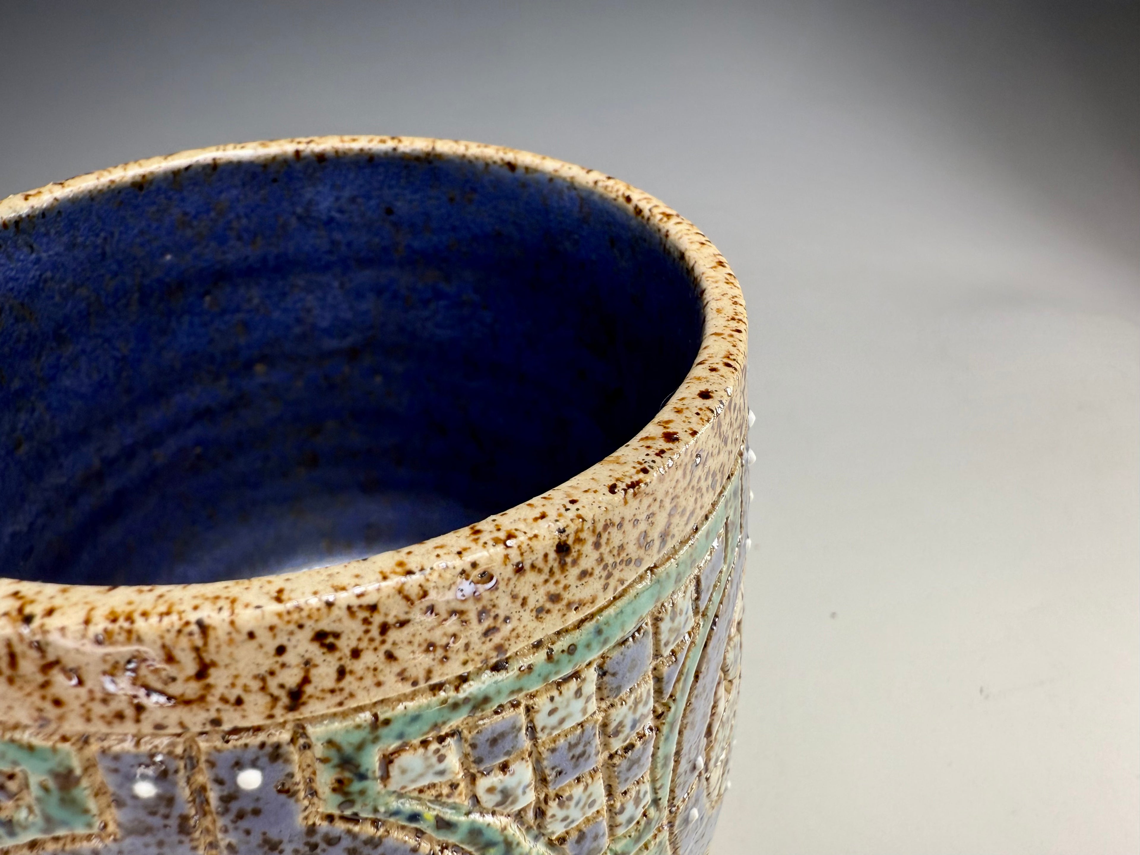 "Blueberry Patch" Carved Stoneware Mug | 18 oz | One of a Kind Artisan Vessel