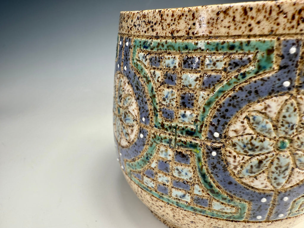 "Blueberry Patch" Carved Stoneware Mug | 18 oz | One of a Kind Artisan Vessel