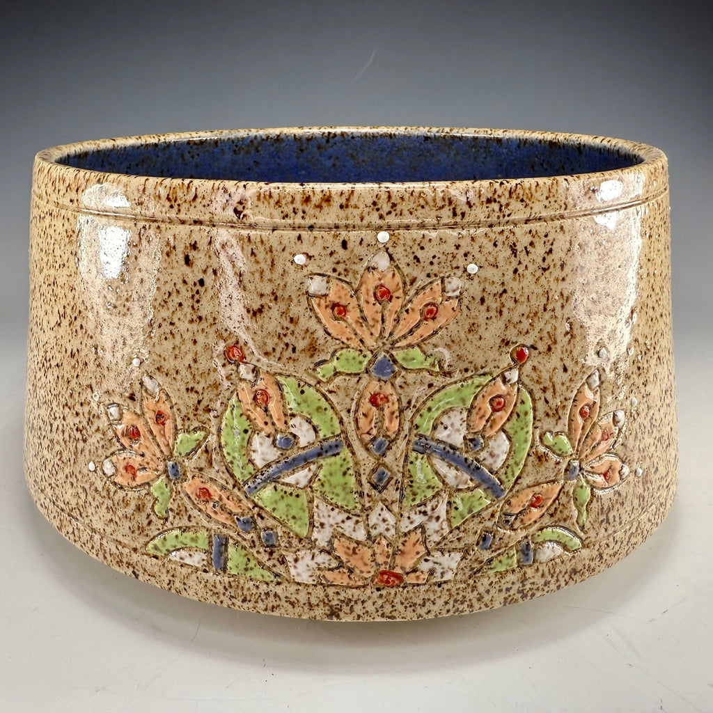 Stoneware Serving Bowl | Hand-Painted Floral Design
