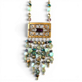 Amethyst & Brass Filigree Brooch Necklace — 1940s Antique, Dragonskin Jasper & Austrian Crystal Cascade | 20"