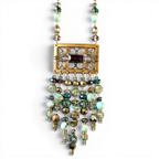 Amethyst & Brass Filigree Brooch Necklace — 1940s Antique, Dragonskin Jasper & Austrian Crystal Cascade | 20"