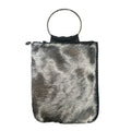 Silver Fur & Black Matte Leather Handbag