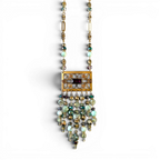 Amethyst & Brass Filigree Brooch Necklace — 1940s Antique, Dragonskin Jasper & Austrian Crystal Cascade | 20"