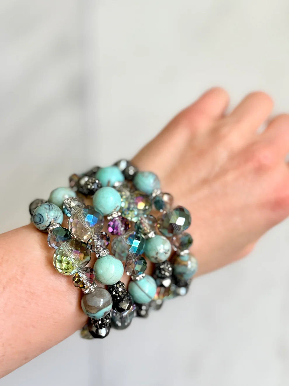 Aqua Crystals & Dragonskin Jasper Bracelet