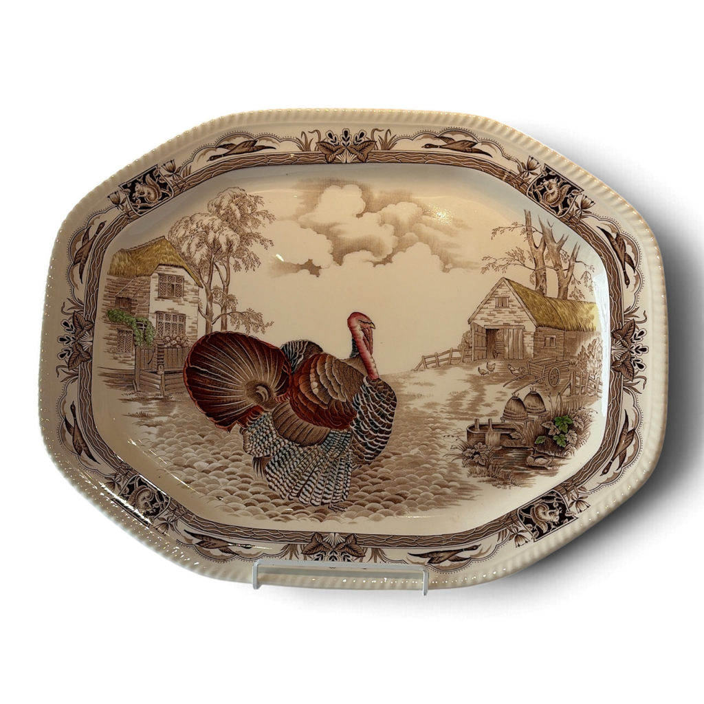 Vintage Johnson Brothers "Barnyard King" Turkey Platter | Large 20.5" Thanksgiving Serving Platter, Made in England