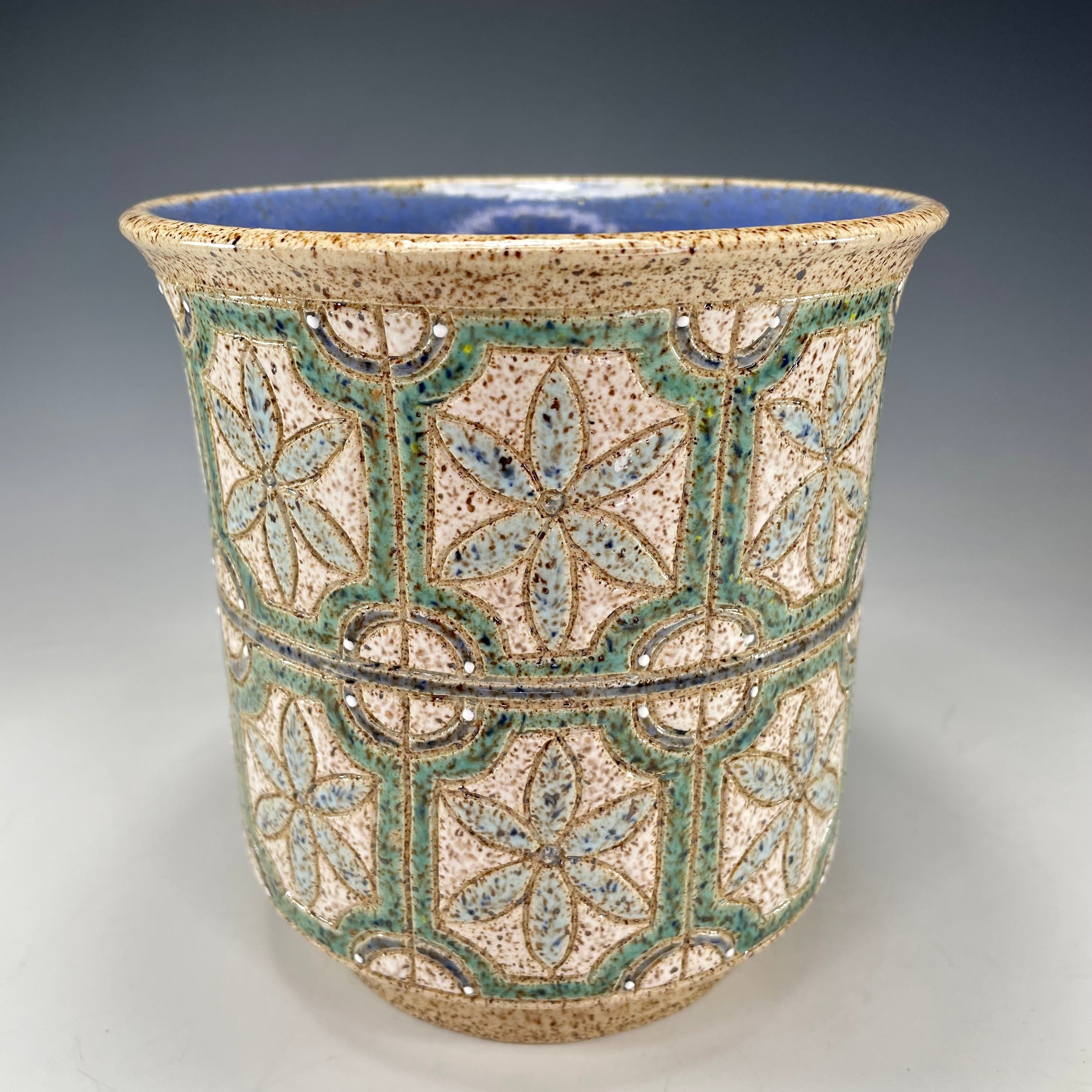 “Garden Windowpane” Stoneware Wine Chiller/Utensil Holder