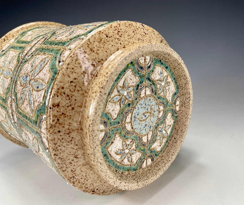 “Garden Windowpane” Stoneware Wine Chiller/Utensil Holder