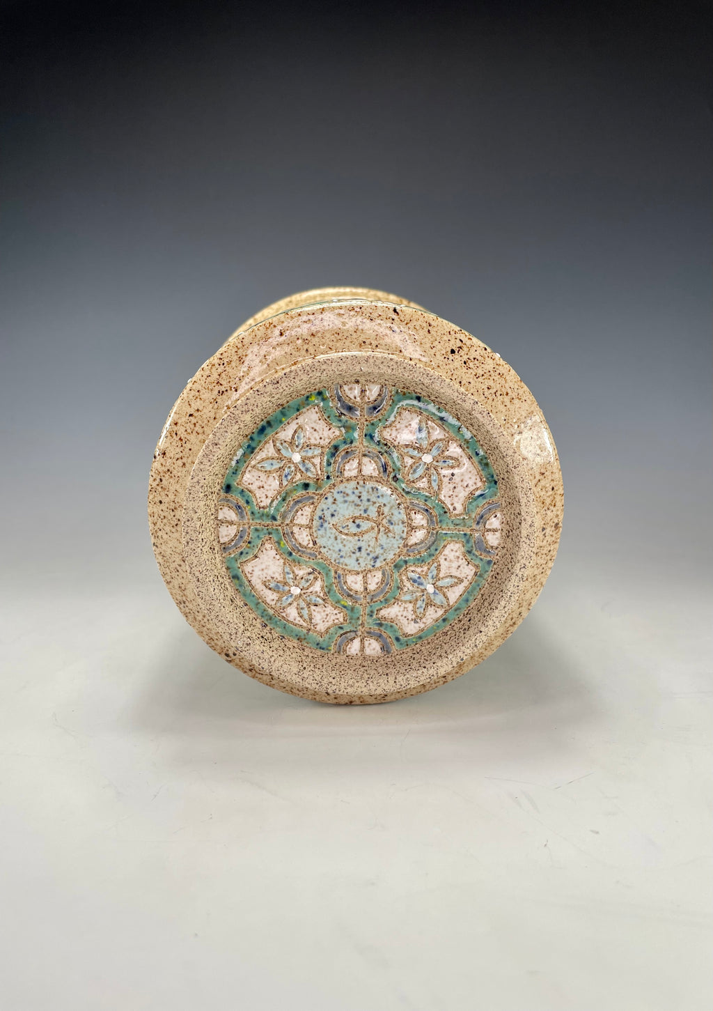 “Garden Windowpane” Stoneware Wine Chiller/Utensil Holder