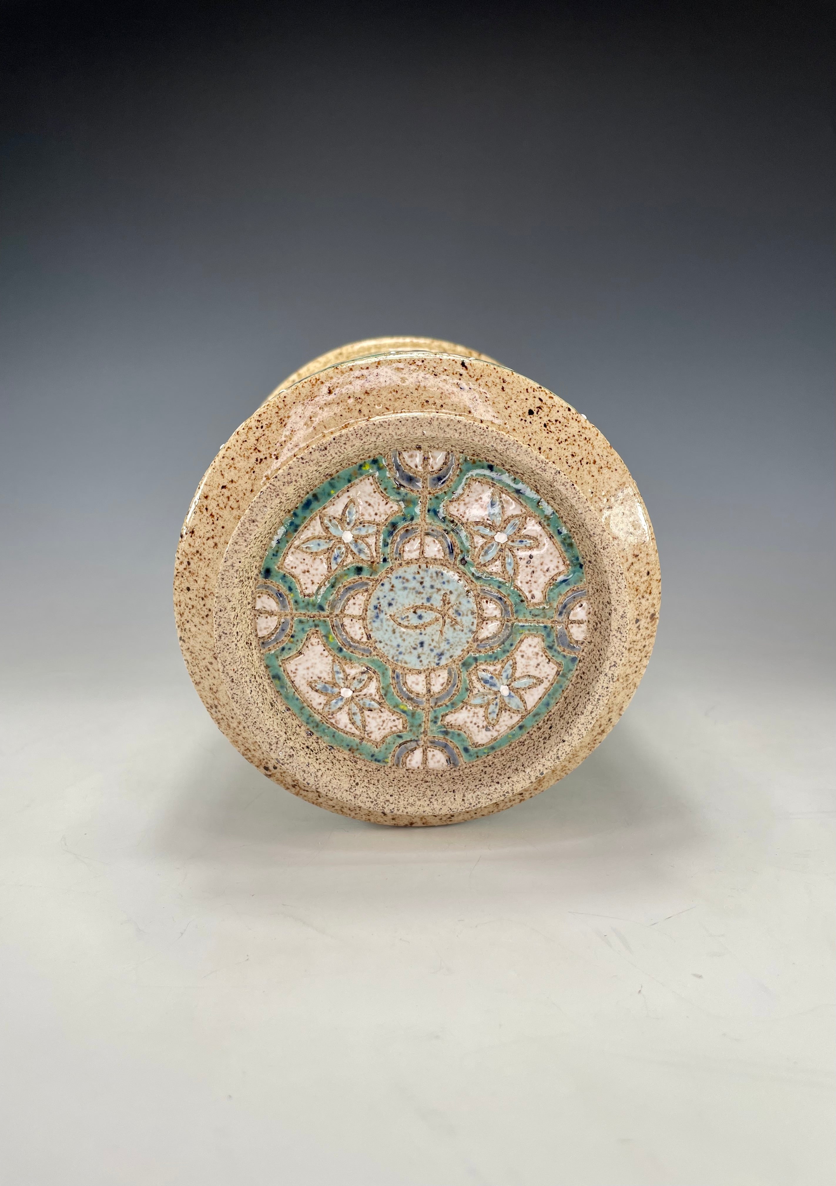 “Garden Windowpane” Stoneware Wine Chiller/Utensil Holder