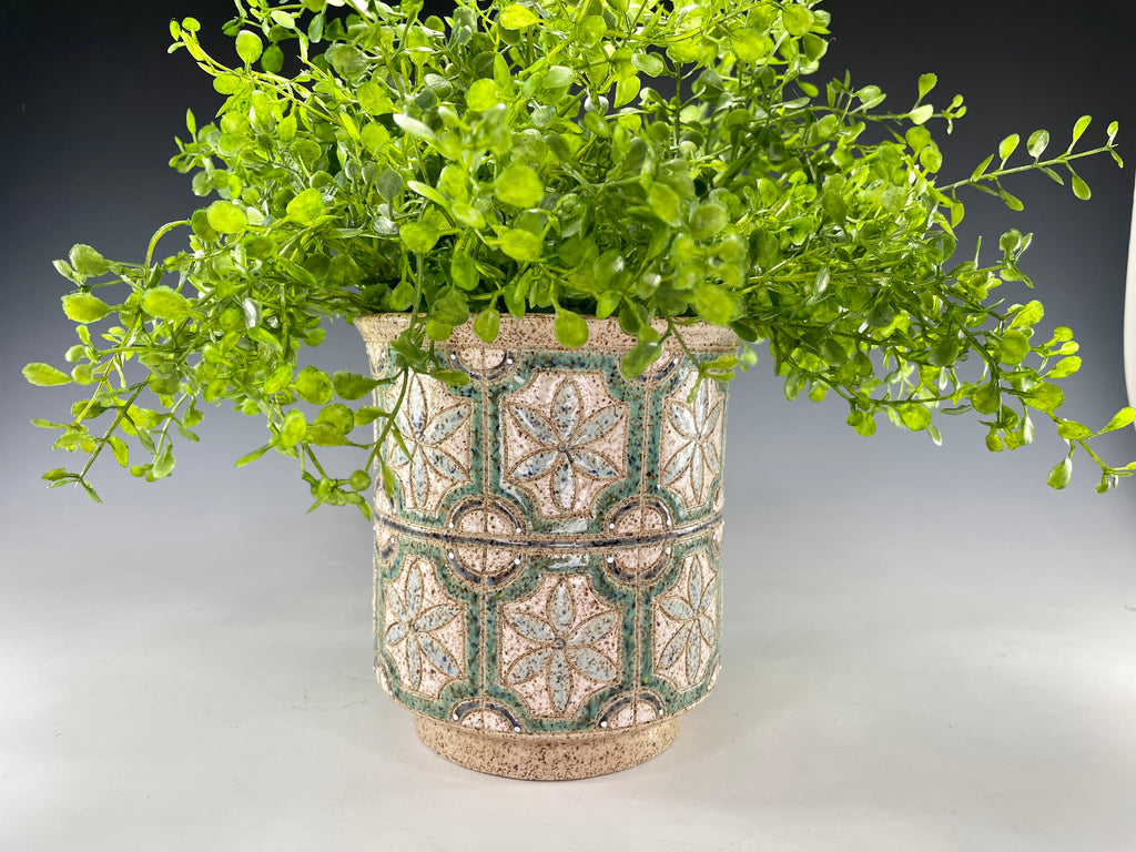 “Garden Windowpane” Stoneware Wine Chiller/Utensil Holder