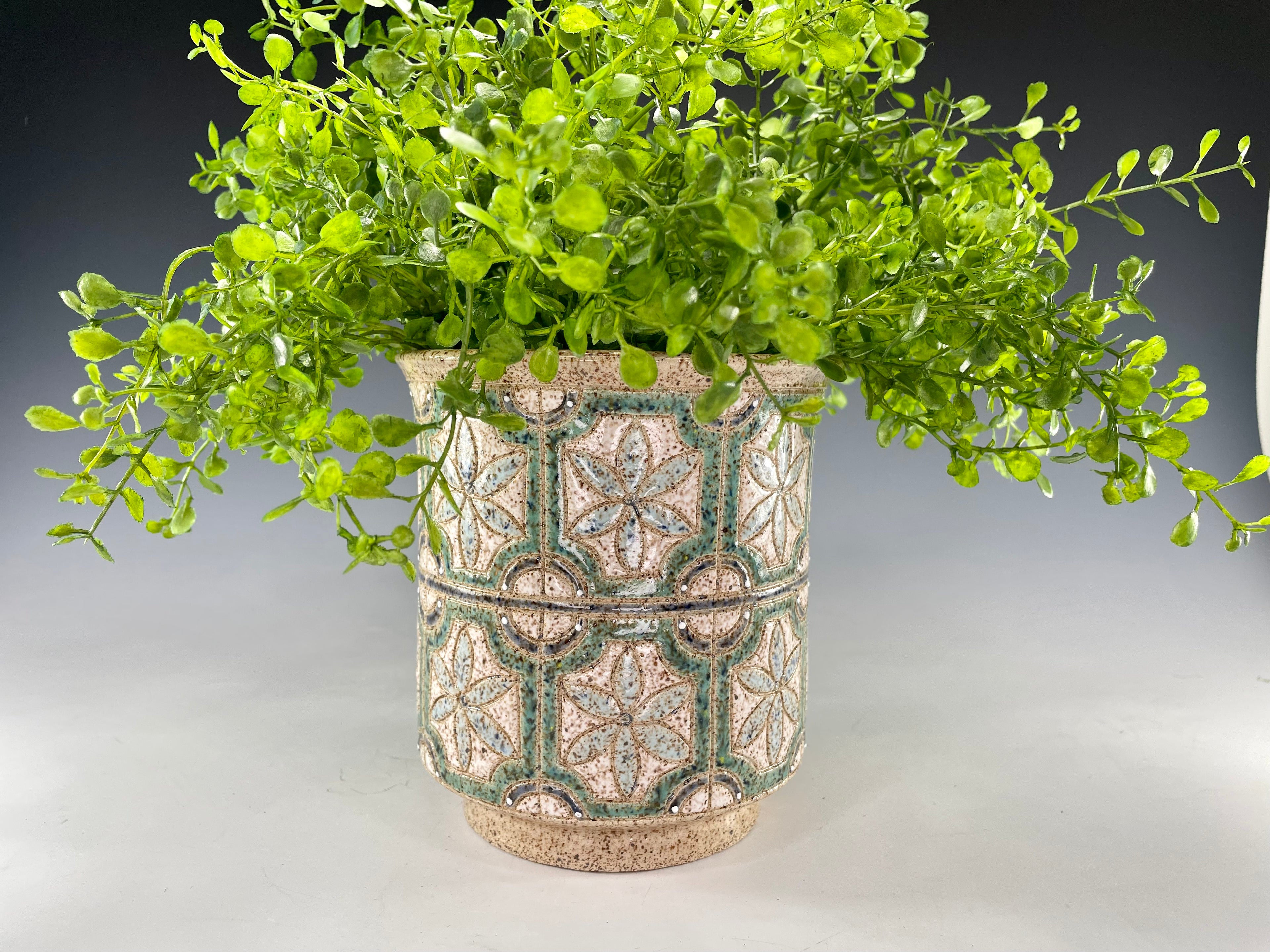 “Garden Windowpane” Stoneware Wine Chiller/Utensil Holder