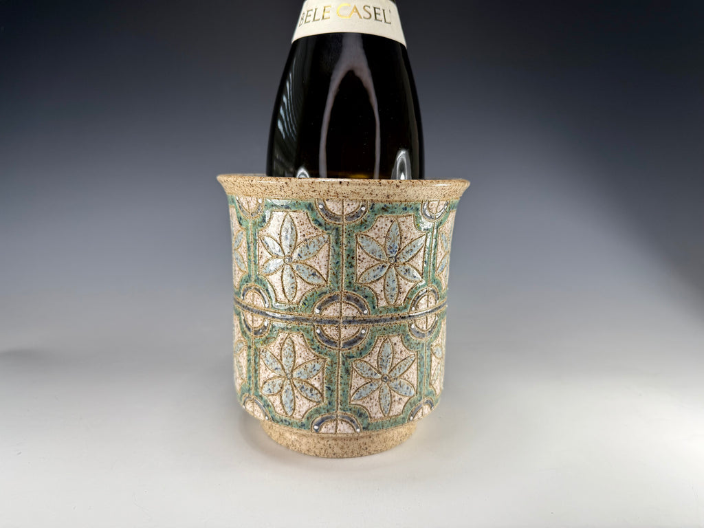 “Garden Windowpane” Stoneware Wine Chiller/Utensil Holder