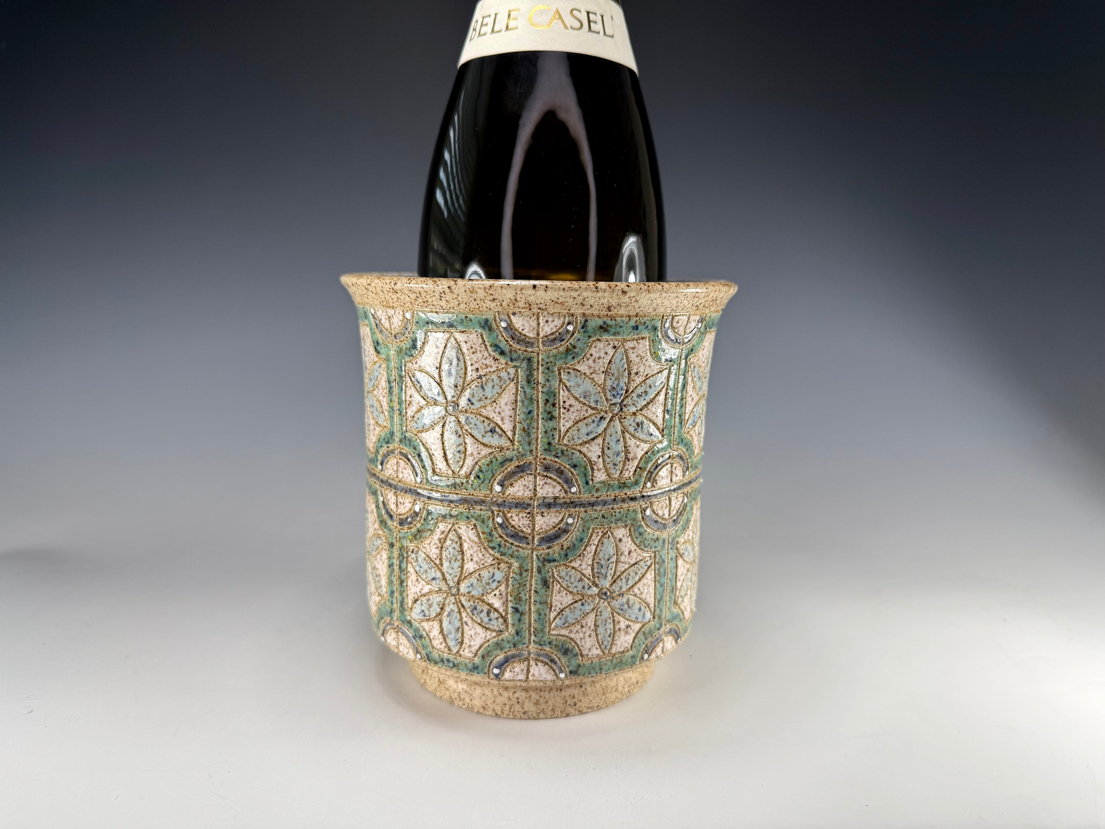 “Garden Windowpane” Stoneware Wine Chiller/Utensil Holder